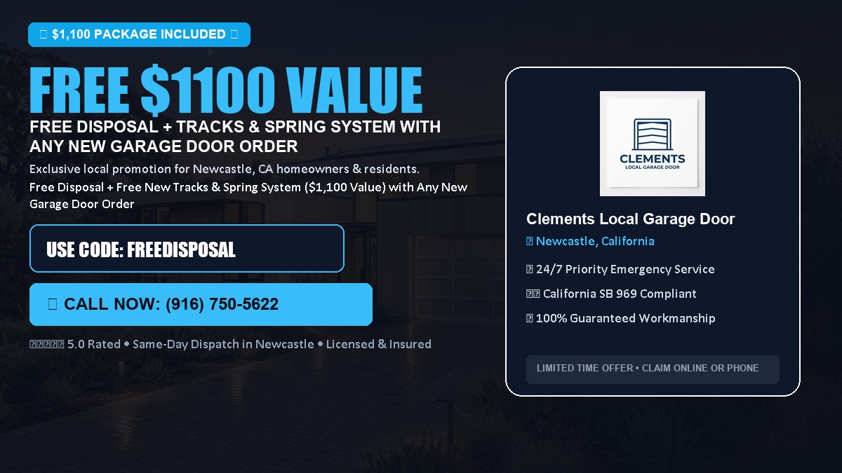 Free Disposal + Free New Tracks & Spring System with Any New Garage Door Order ($1100 Value) in Newcastle, CA
